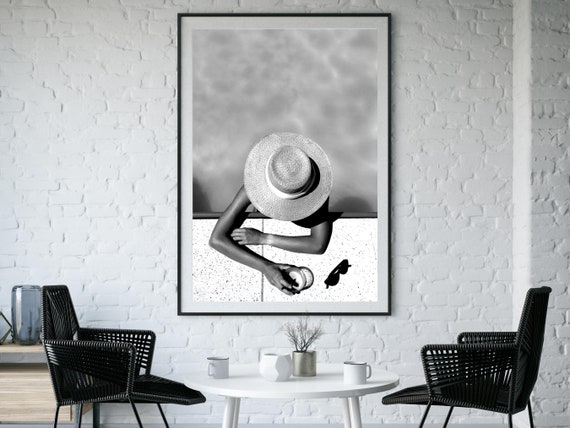 Woman in Swimming Pool Print, Black and White Girls Bedroom Wall