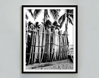 Black and White Surfboard Print: Vintage Beach Wall Art (Digital Download)