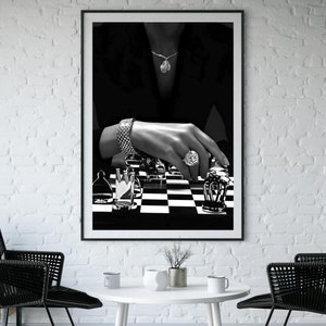 Woman Playing Chess Poster, Black and White, High Fashion Print, Feminist Poster, Luxury Wall Art, Teen Girl Bedroom Decor, Hypebeast Poster