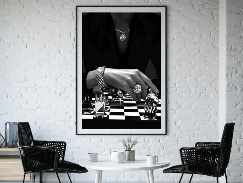 Woman Playing Chess Poster, Black and White, High Fashion Print, Feminist Poster, Luxury Wall Art, Teen Girl Bedroom Decor, Hypebeast Poster