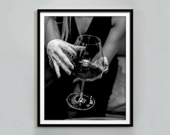 Woman Drinking Wine Poster, Bar Cart Wall Art, Black and White, Luxury Fashion Print, Alcohol Poster, Teen Girl Room Decor, Digital Download