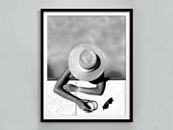 Woman in Swimming Pool Print, Black and White Girls Bedroom Wall
