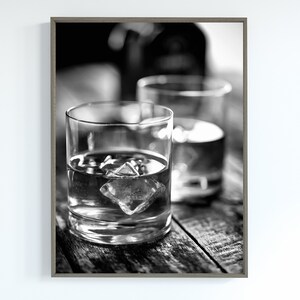 Ice in Whisky Poster, Black and White, Bar Cart Print, Alcohol Wall Art, English Pub Decor, Digital Download, Printable Vintage Bar Wall Art
