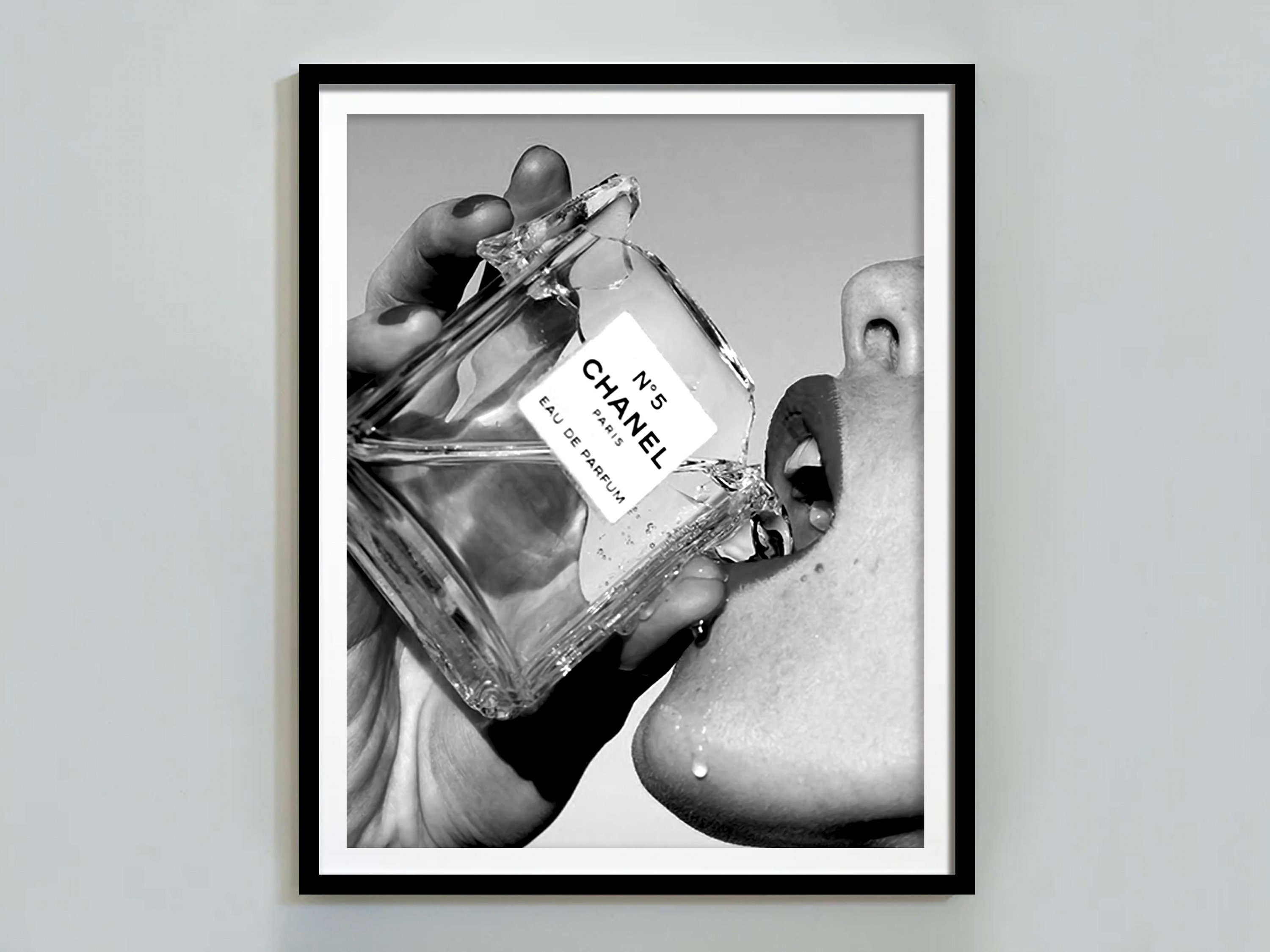 Woman Drinking Perfume Poster Luxury Fashion Print Black and 