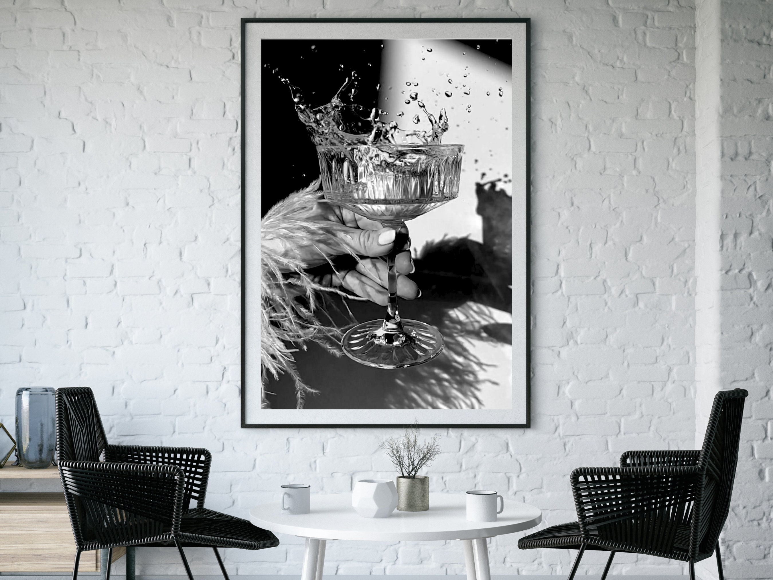 Black and White Champagne Poster Vintage Bar Print Digital Etsy