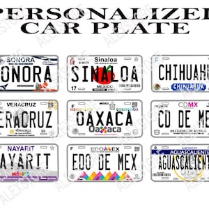 Car Plates from the States of Mexico / Place your Text / License plates Mexico / Personalized Aluminum Car Plates / Car plate Mexico