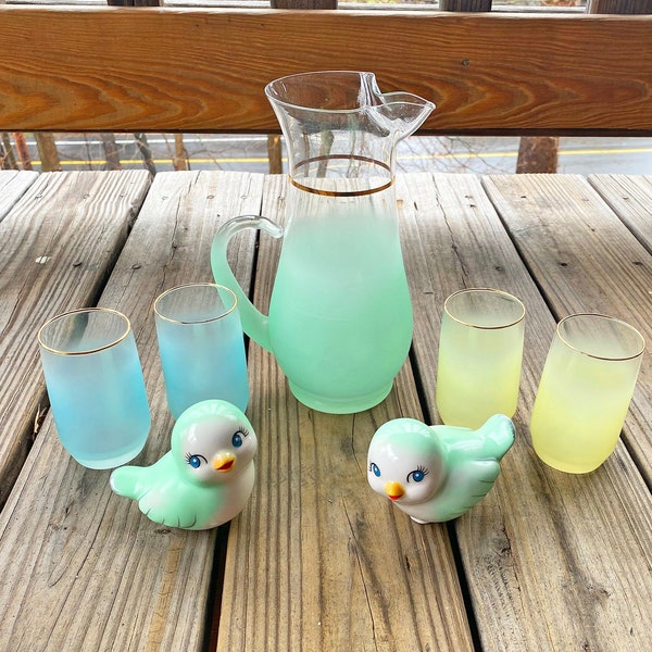 Blendo Pitcher Glasses set + 2 seafoam green Spritz Birds