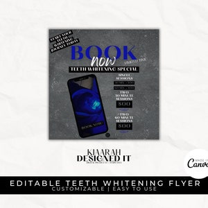 Flyer voor het bleken van tanden Boek nu | DIY bewerkbare tanden bleken speciale Canva-sjabloon Instagram post tanden bleken technicus