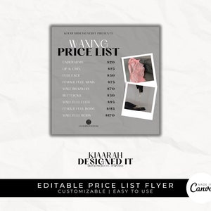 Waxing Price List Flyer | DIY Esthetician Spa Book Today Price List  Social Media Instagram Canva Editable Template Waxing Bundle Summer