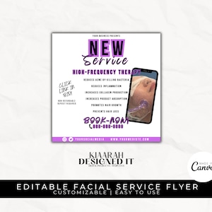 High Frequency Therapy Facial Service Flyer Appointment Book Now New Service Esthetician Treatment Canva Editable Instagram Post Flyer