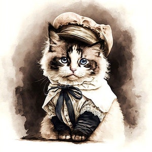 Gato Ragdoll con ropa elegante, Gatito bien vestido, Gato elegante, Gatito lindo, Arte de pared -- Descarga digital