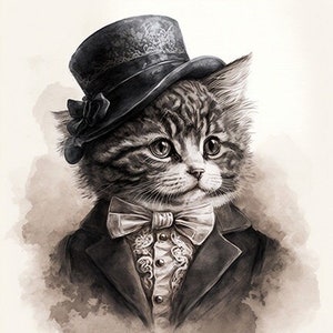 Selkirk Rex Cat in Fancy Clothing, Well-Dressed Kitten, Elegant Cat, Cute Kitty, Wall Art -- Digital Download