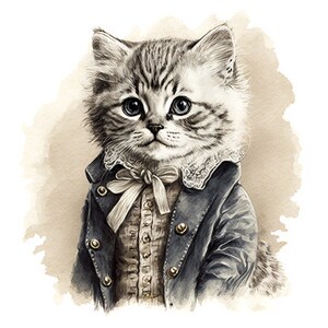 Selkirk Rex Cat in Fancy Clothing, Well-Dressed Kitten, Elegant Cat, Cute Kitty, Wall Art -- Digital Download