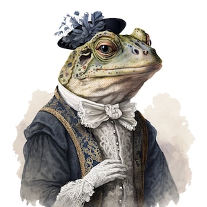 Frog in Fancy Clothing, Well-Dressed Gentleman Frog, Elegant Prince Frog, Wall Art -- Digital Download
