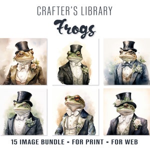 MULTI-PACK -- Crafter&#39;s Library -- Frogs 02 -- Vintage Gentleman Frogs -Dapper Frog Toad Amphibian Groom Gangster Swanky - Digital Download