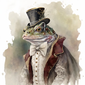 Frog in Fancy Clothing, Well-Dressed Gentleman Frog, Elegant Prince Frog, Wall Art -- Digital Download