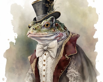 Frog in Fancy Clothing, Well-Dressed Gentleman Frog, Elegant Prince Frog, Wall Art -- Digital Download