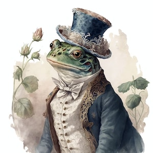 Frog in Fancy Clothing, Well-Dressed Gentleman Frog, Elegant Prince Frog, Wall Art -- Digital Download