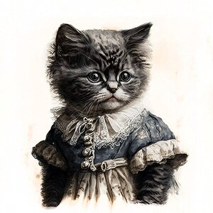 Selkirk Rex Cat in Fancy Clothing, Well-Dressed Kitten, Elegant Cat, Cute Kitty, Wall Art -- Digital Download