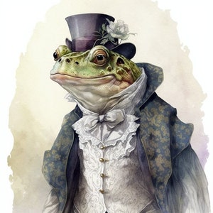 Frog in Fancy Clothing, Well-Dressed Gentleman Frog, Elegant Prince Frog, Wall Art -- Digital Download