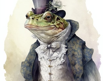 Frog in Fancy Clothing, Well-Dressed Gentleman Frog, Elegant Prince Frog, Wall Art -- Digital Download