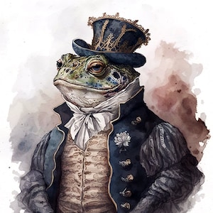 Frog in Fancy Clothing, Well-Dressed Gentleman Frog, Elegant Prince Frog, Wall Art -- Digital Download