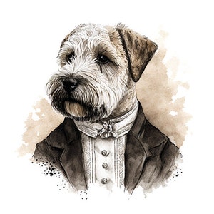 Wheaten Terrier Dog in Fancy Clothing, Well-Dressed Pet Dog, Elegant K-9, Cute Puppy in Suit, Wall Art -- Digital Download