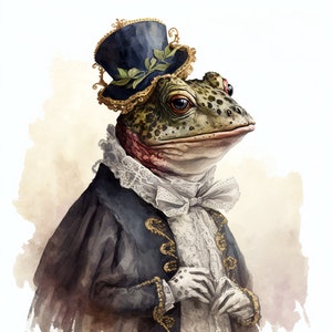 Frog in Fancy Clothing, Well-Dressed Gentleman Frog, Elegant Prince Frog, Wall Art -- Digital Download