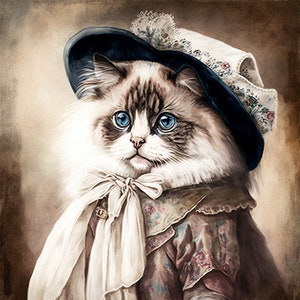 Gato Ragdoll con ropa elegante, Gatito bien vestido, Gato elegante, Gatito lindo, Arte de pared -- Descarga digital