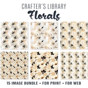 MULTI-PACK -- Crafter&#39;s Library -- Florals 01 -- Vintage Floral Backgrounds -- Warm Neutrals --Black Grey Beige Gold -- Digital Download
