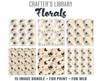 MULTI-PACK -- Crafter's Library -- Florals 01 -- Vintage Floral Backgrounds -- Warm Neutrals --Black Grey Beige Gold -- Digital Download