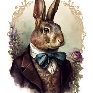 Gentleman Rabbit in Fancy Clothing, Well-Dressed Rabbit, Elegant Bunny, Easter Bunny in Fancy Dress, Portrait Wall Art -- Digital Download