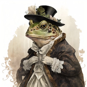 Frog in Fancy Clothing, Well-Dressed Gentleman Frog, Elegant Prince Frog, Wall Art -- Digital Download