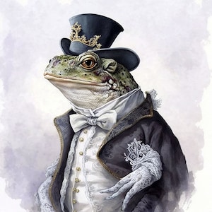 Frog in Fancy Clothing, Well-Dressed Gentleman Frog, Elegant Prince Frog, Wall Art -- Digital Download