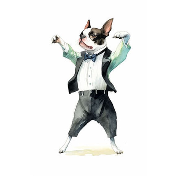Boston Terrier Dancer in Tuxedo, Well-Dressed Pet Dog, Elegant K-9, Cute  Puppy in Suit, Wall Art -- Digital Download