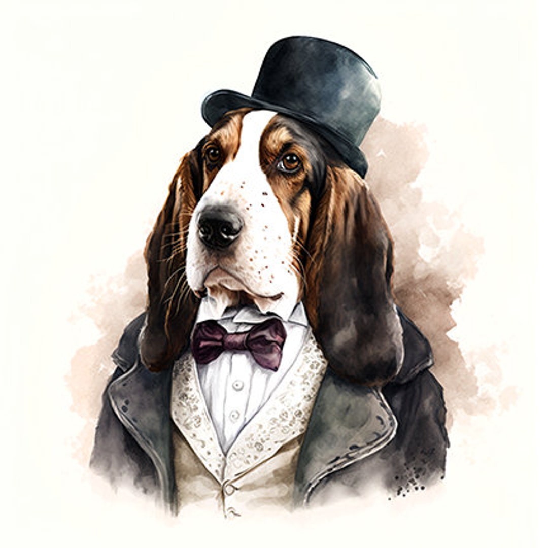 Basset Hound con ropa elegante, Perro de caza bien vestido, Sabueso  elegante, Cachorro lindo con traje, Arte de pared -- Descarga digital 
