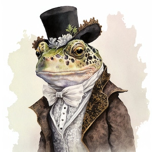 Frog in Fancy Clothing, Well-Dressed Gentleman Frog, Elegant Prince Frog, Wall Art -- Digital Download