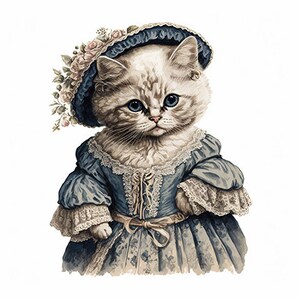 Selkirk Rex Cat in Fancy Clothing, Well-Dressed Kitten, Elegant Cat, Cute Kitty, Wall Art -- Digital Download