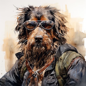 Ruff Pup -- Biker Dog in Leather and Shades, Rowdy Motorcycle K-9, See You in Sturgis vroom-vroom, Wall Art -- Descarga digital