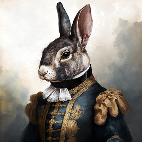 Rabbit in Fancy Clothing, Well-Dressed Rabbit, Elegant Bunny, Cute Bunny in Suit, Wall Art -- Digital Download