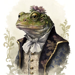 Frog in Fancy Clothing, Well-Dressed Gentleman Frog, Elegant Prince Frog, Wall Art -- Digital Download