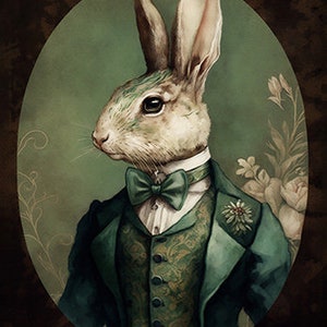 Eleganter Hase, Eleganter Hase, Eleganter Hase, Eleganter Hase, Osterhase im Kostüm, Portrait Wandkunst -- Digitaler Download