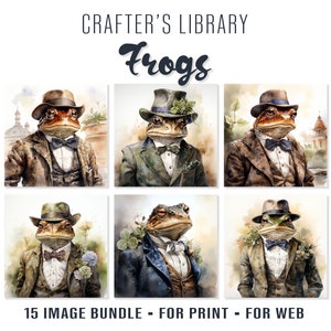 MULTI-PACK -- Crafter&#39;s Library -- Frogs 03 -- Vintage Gentleman Frogs -Dapper Frog Toad Amphibian Groom Gangster Swanky - Digital Download