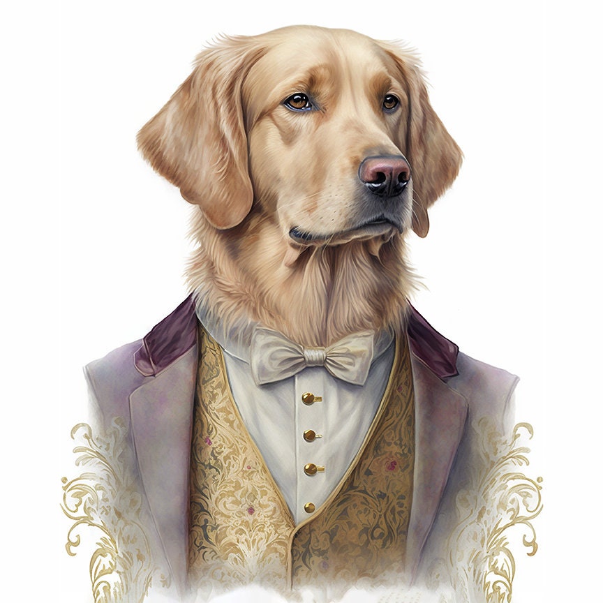 Golden Retriever in eleganter formeller Kleidung, gut gekleideter