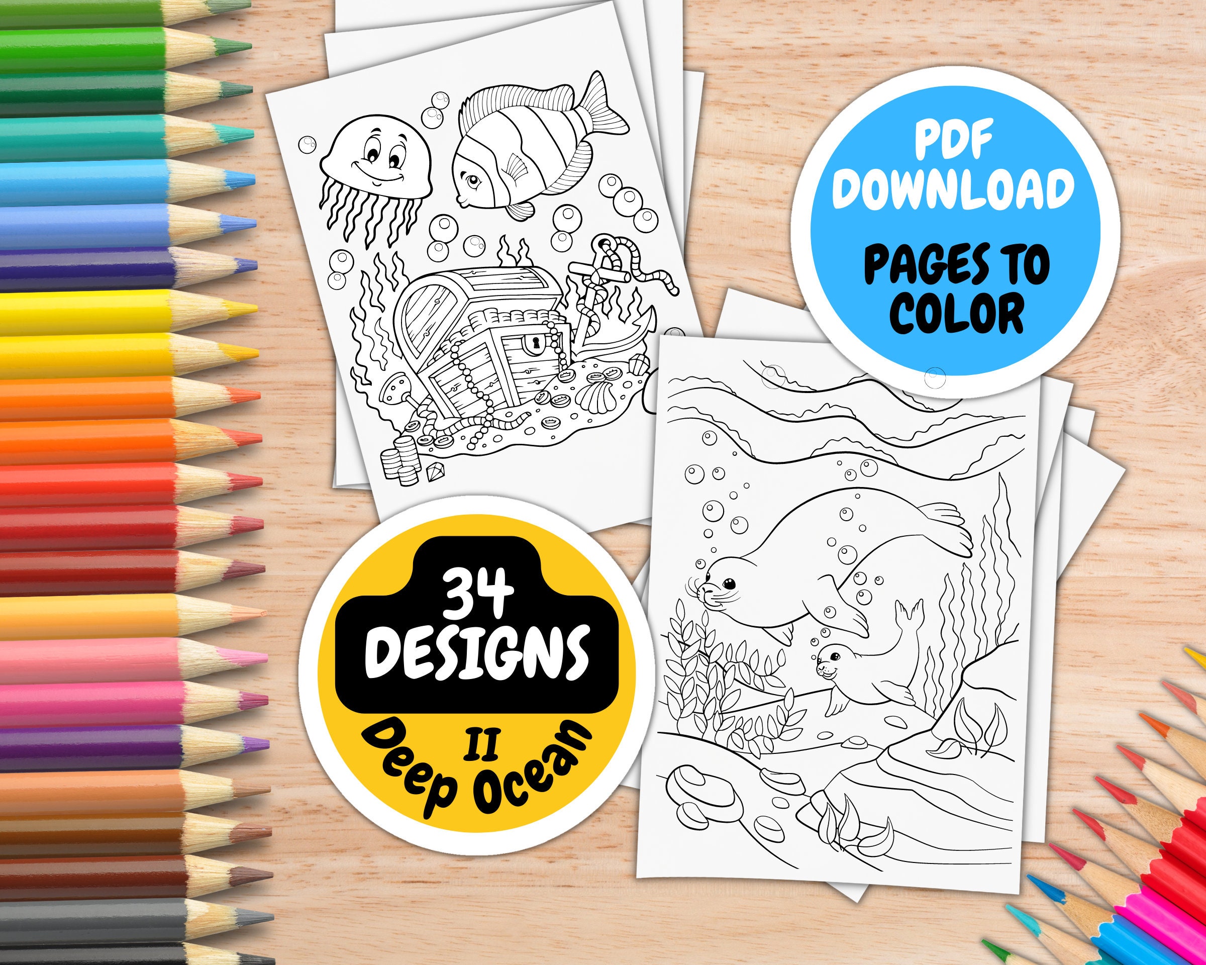 Deep Ocean Coloring Pages for Kids Ages 5-12 by Inkhorse Publishing Kids  Coloring Book With 34 Digital Coloring Pages PDF Download 