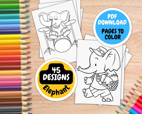 Elephant Coloring Pages for Kids Ages 4-8 by Inkhorse Publishing Kids  Coloring Book With 45 Digital Coloring Pages PDF Download 