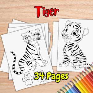 Tiger Coloring Pages For Kids Ages 4-8 by inkHORSE Publishing | Kids Coloring Book with 34 Digital Coloring Pages (PDF Download)
