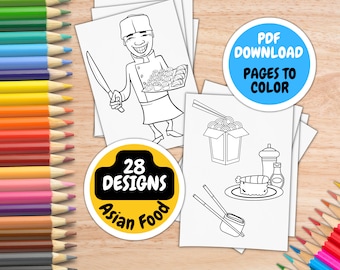 Asian Food Coloring Pages For Kids by inkHORSE Publishing | Kids Coloring Book with 28 Digital Coloring Pages (PDF Download)