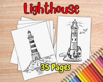 Lighthouse Coloring Pages For Kids Ages 3-8 by inkHORSE Publishing | Kids Coloring Book with 35 Digital Coloring Pages (PDF Download)