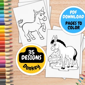 Donkey Coloring Pages For Kids Ages 4-8 by inkHORSE Publishing | Kids Coloring Book With 35 Digital Coloring Pages (PDF Download)